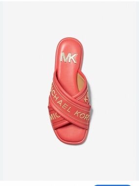 Michael Kors Coral/Gold Crisscross Logo Slide